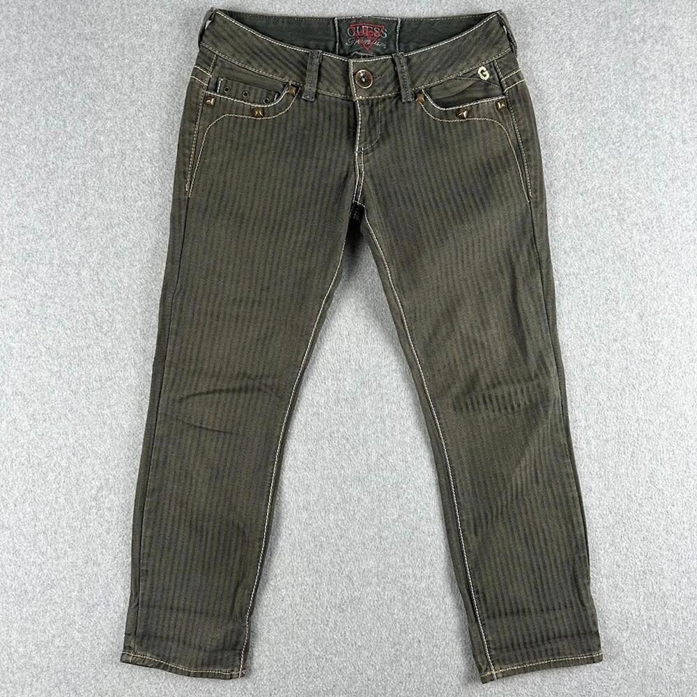 Guess Jeans Striped Premium Green Jewels Women‎ 24 Low Rise Y2K Goth Skate 28x24
